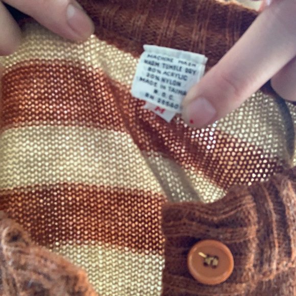 Vintage Brown Stripe Henley Knit Sweater - Picture 5 of 5